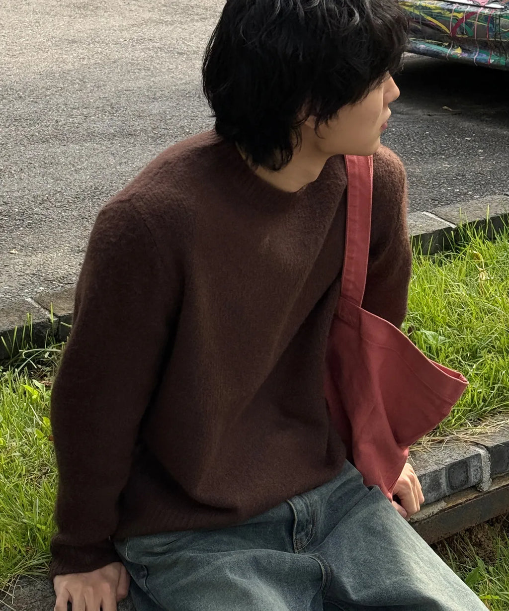 Wool Mohair Crewneck Knit [Dark Brown]