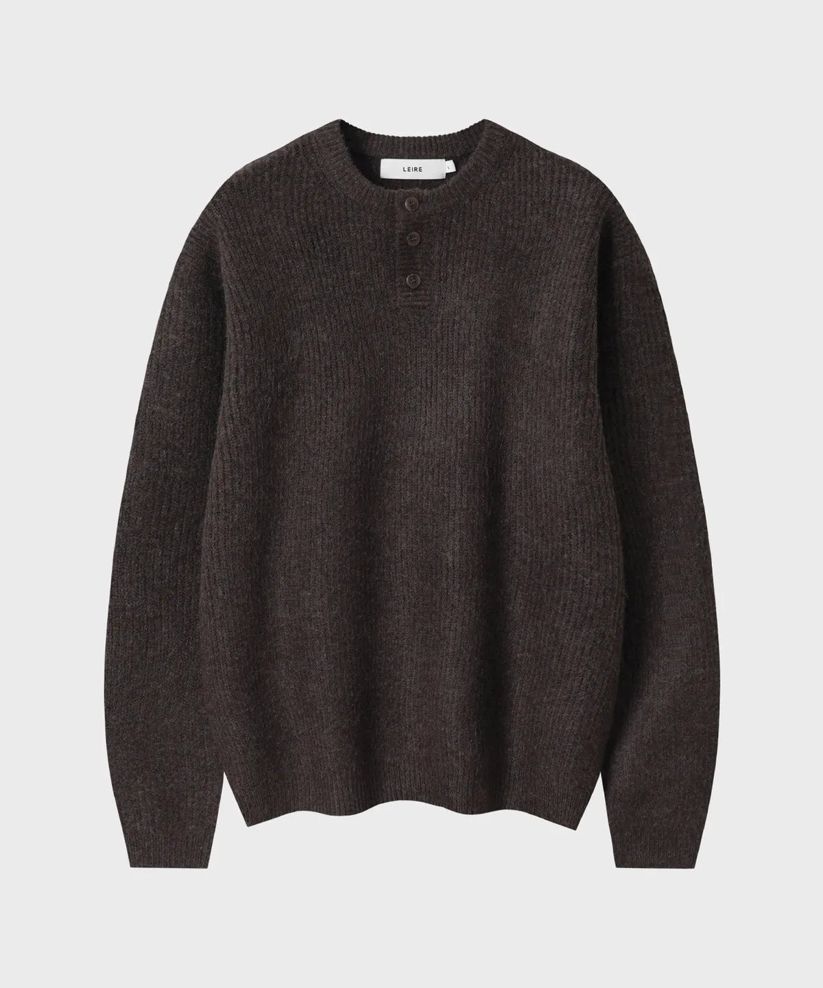 Ribbed Oversized Henley Neck Knit [Brown]