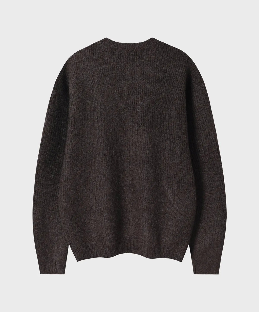 Ribbed Oversized Henley Neck Knit [Brown]
