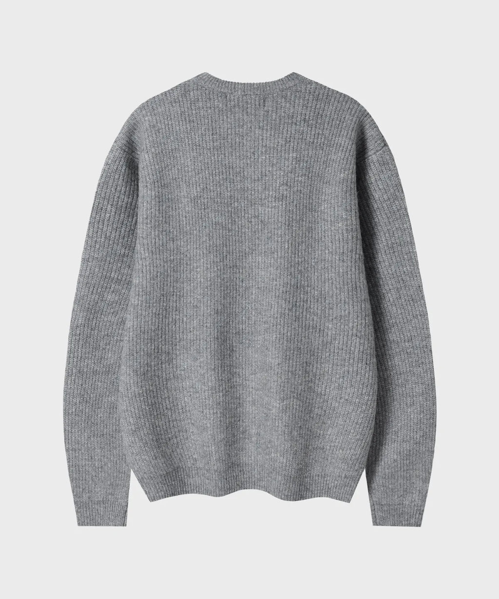 Ribbed Oversized Henley Neck Knit [Gray]
