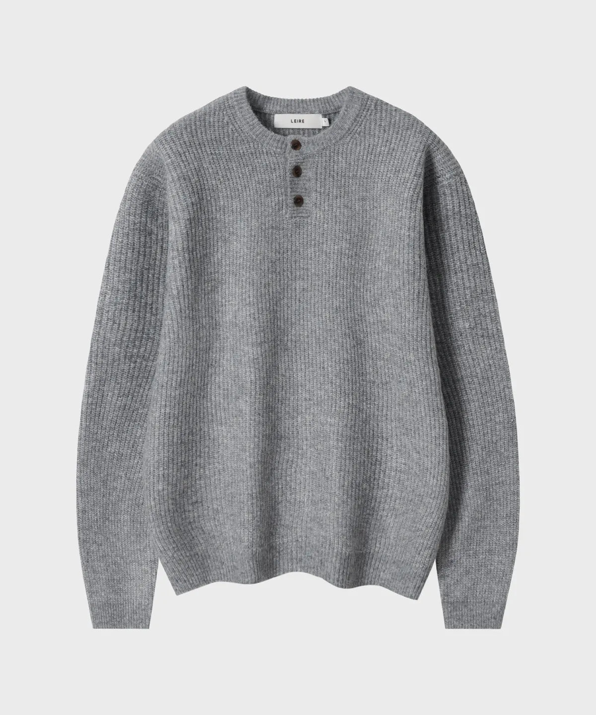 Ribbed Oversized Henley Neck Knit [Gray]