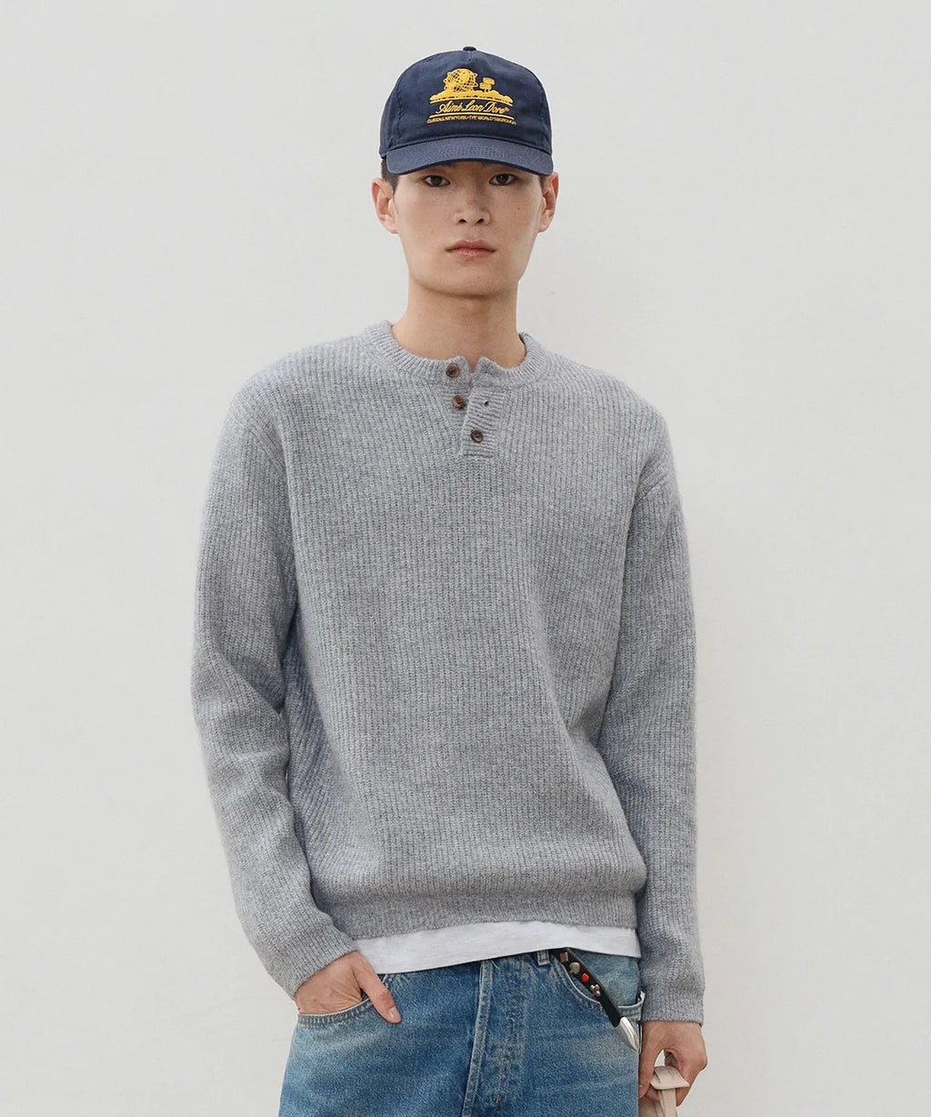 Ribbed Oversized Henley Neck Knit [Gray]