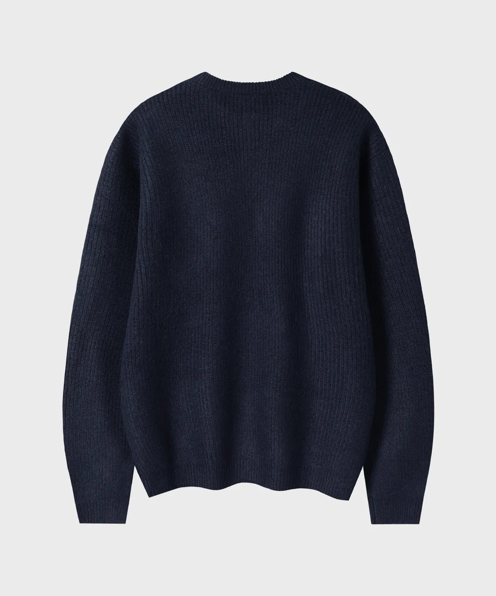 Ribbed Oversized Henley Neck Knit [Navy]
