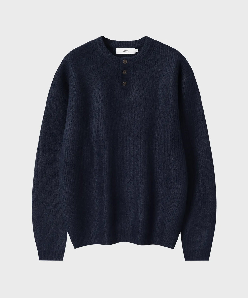 Ribbed Oversized Henley Neck Knit [Navy]