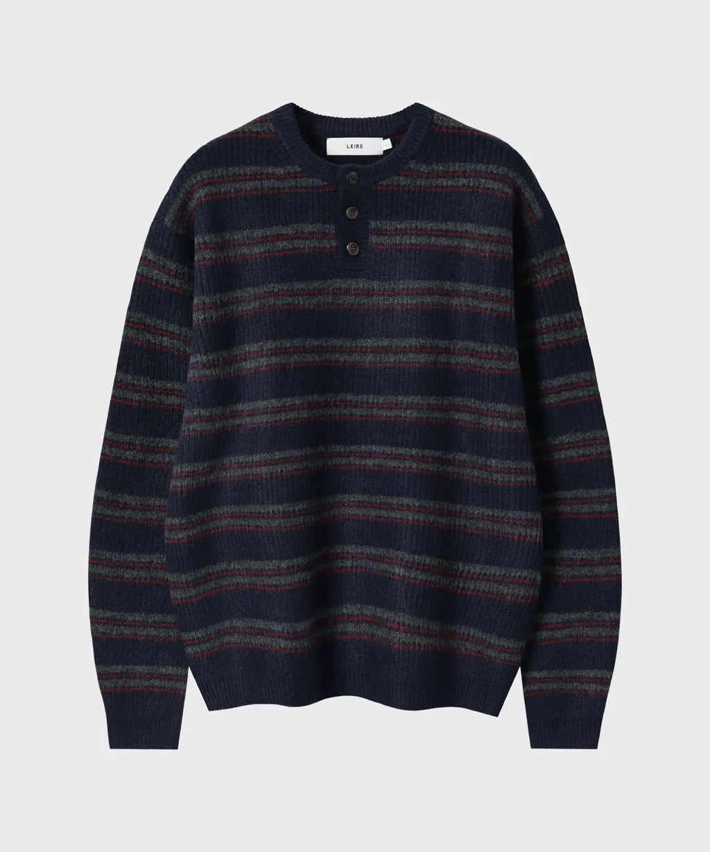 Ribbed Oversized Henley Neck Knit [Navy ST]