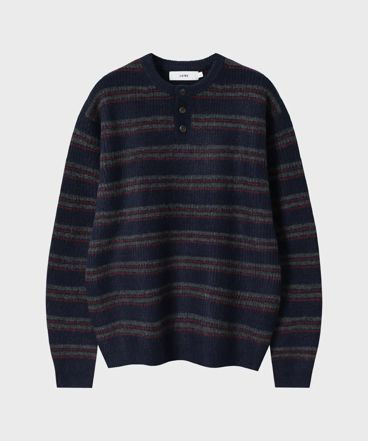 Ribbed Oversized Henley Neck Knit [Navy ST]