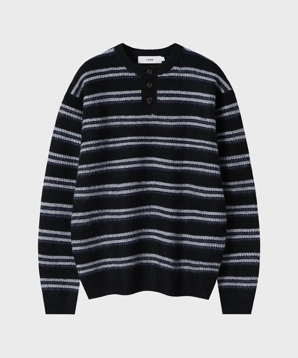 Ribbed Oversized Henley Neck Knit [Black ST]