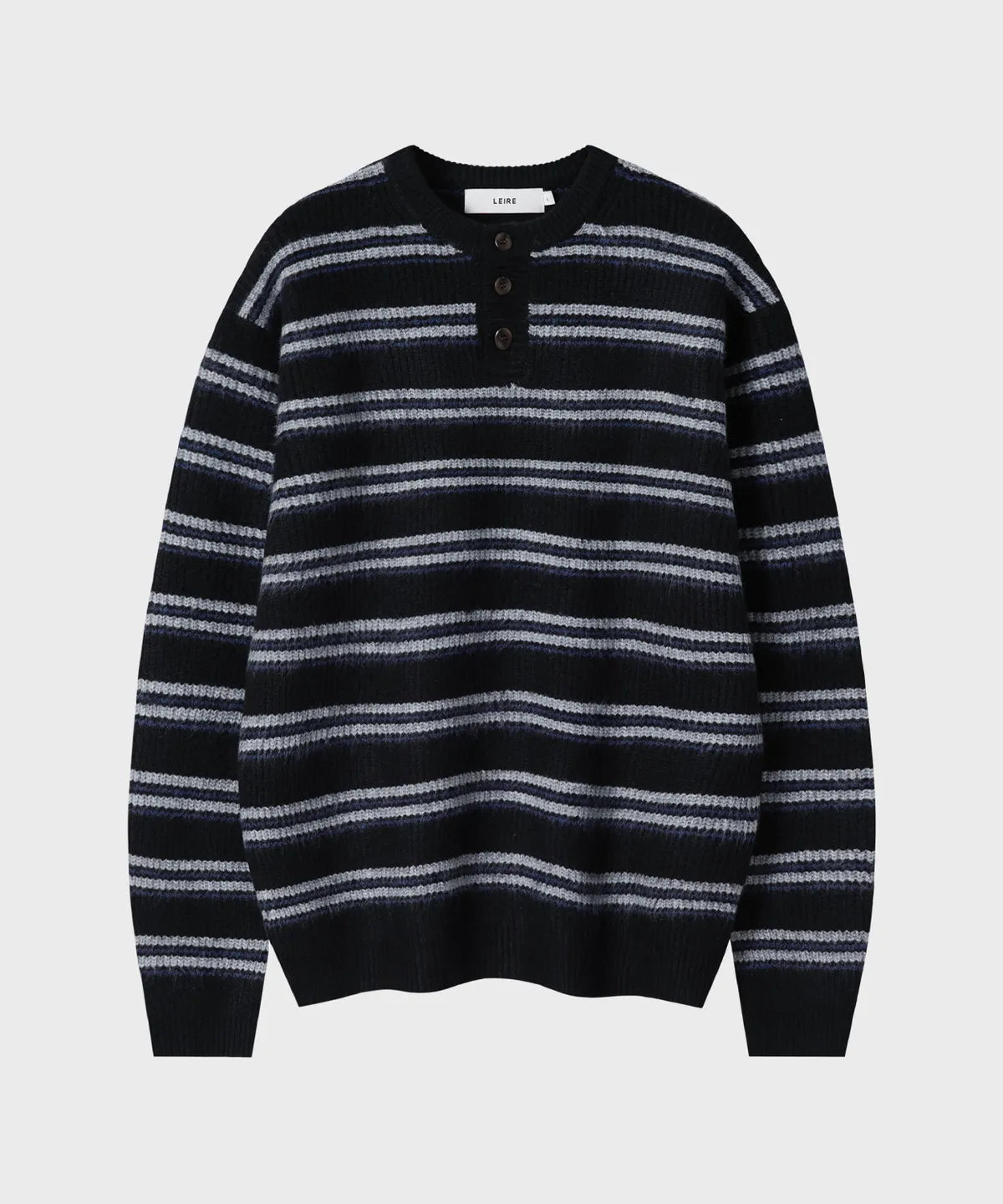 Ribbed Oversized Henley Neck Knit [Black ST]