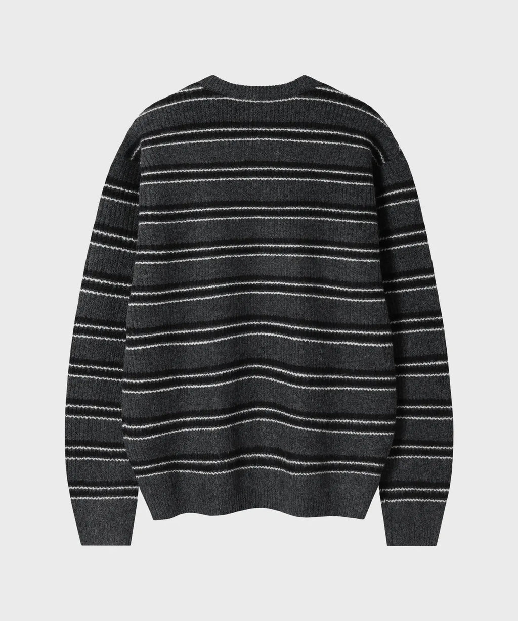 Ribbed Oversized Henley Neck Knit [Charcoal ST]