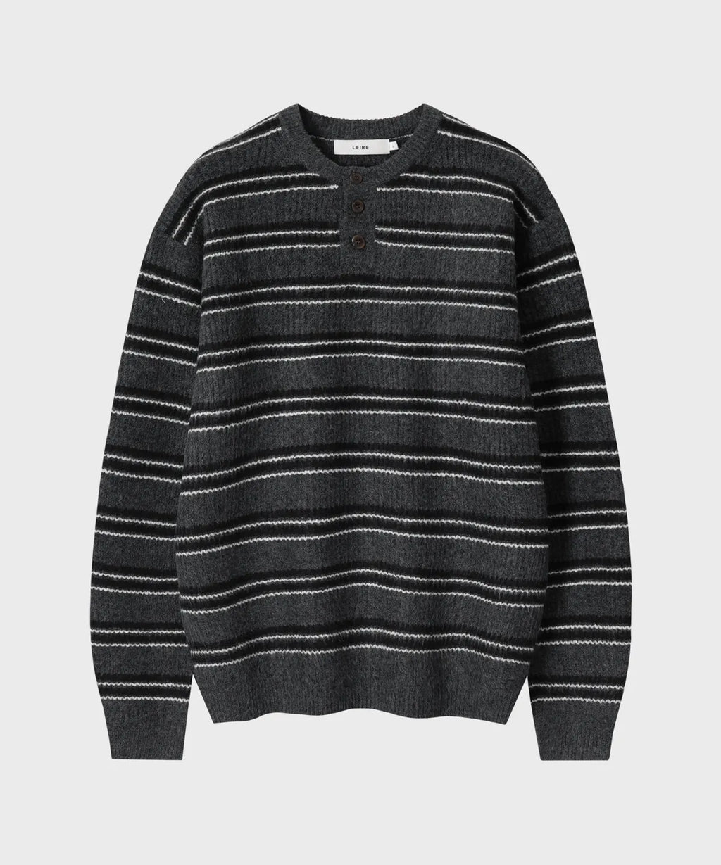Ribbed Oversized Henley Neck Knit [Charcoal ST]