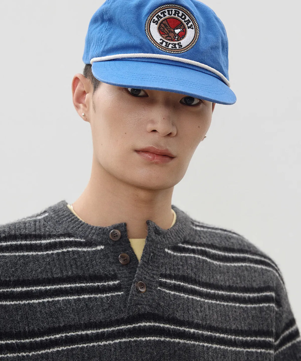 Ribbed Oversized Henley Neck Knit [Charcoal ST]