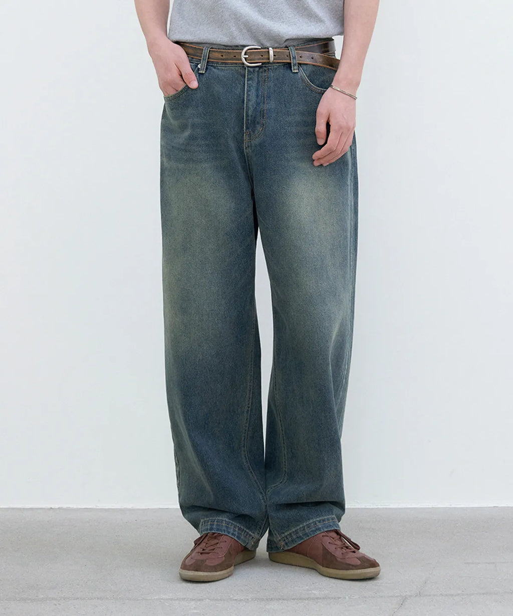 Everyday Curved Denim Pants [Washed Blue]