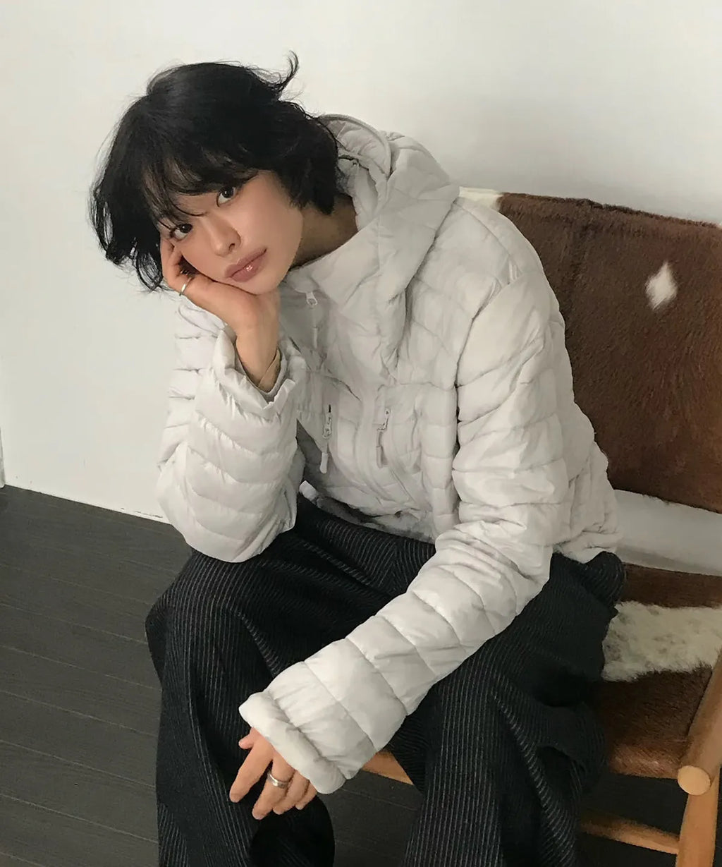 Essential Hooded Lightweight Insulated Jacket [Light Gray]