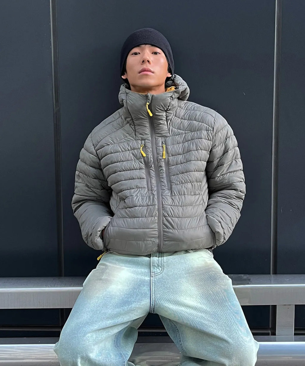 Essential Hooded Lightweight Insulated Jacket [Grayish Khaki]