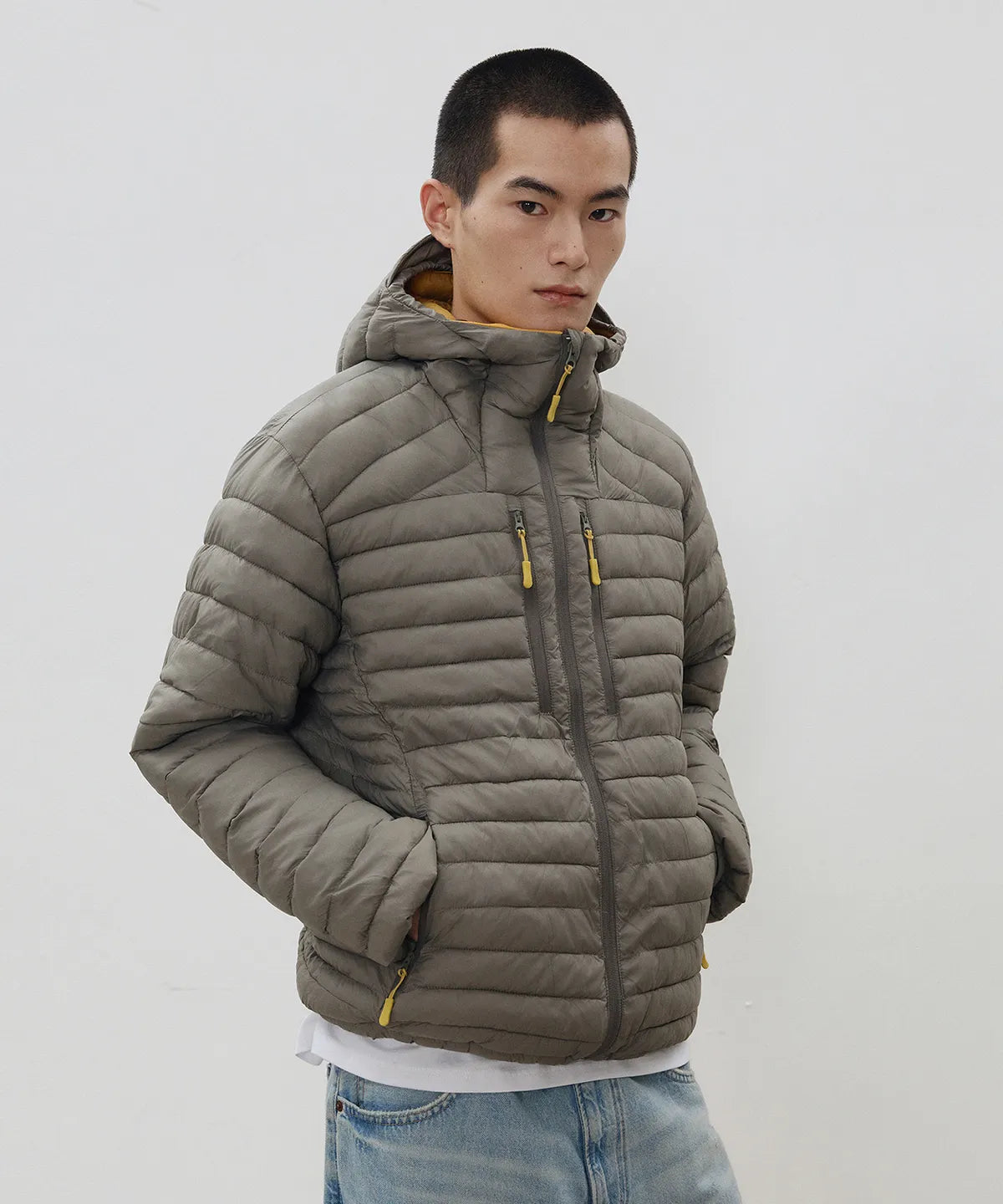 Essential Hooded Lightweight Insulated Jacket [Grayish Khaki]