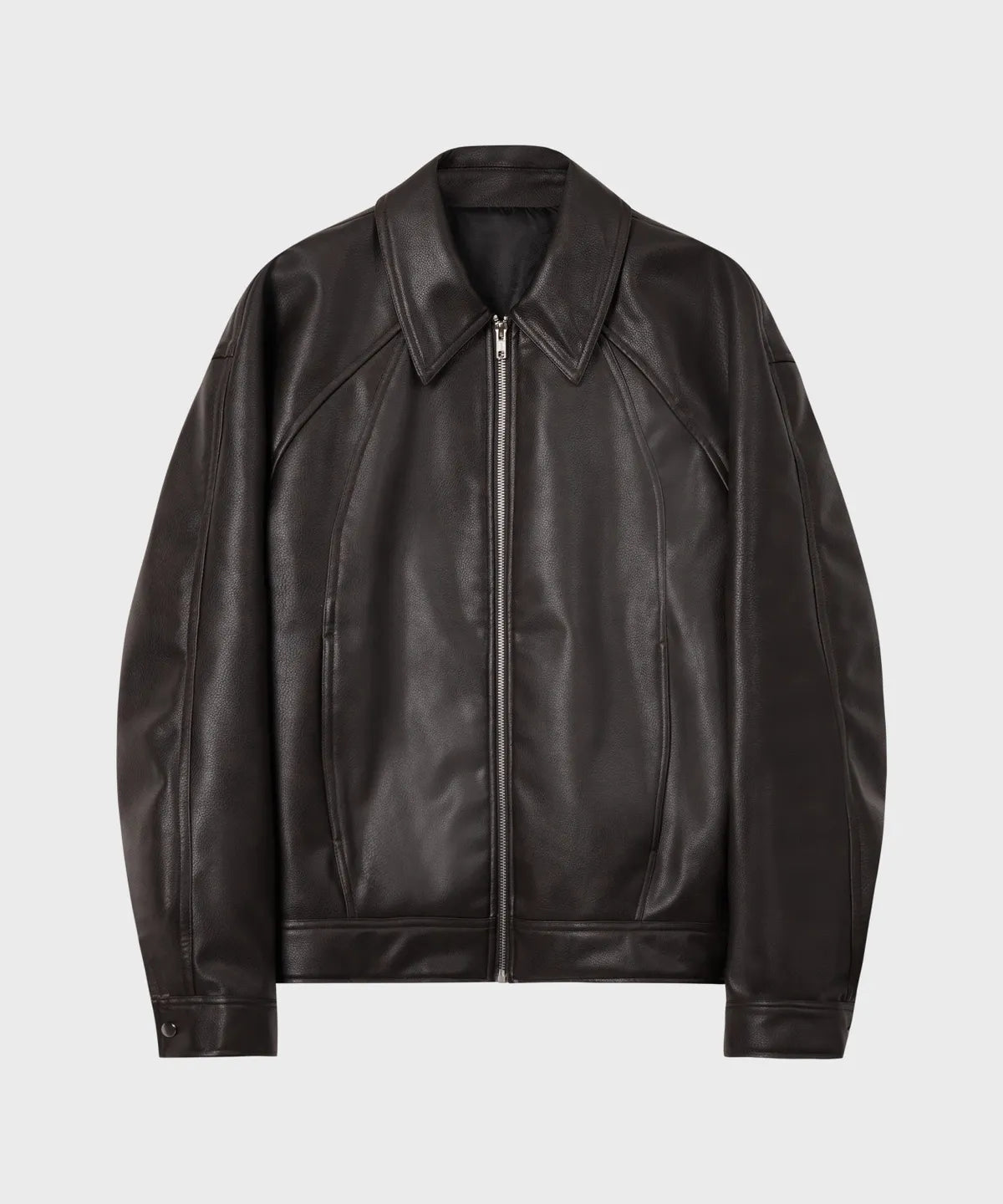 Leather Cropped Blouson Jacket [Brown]