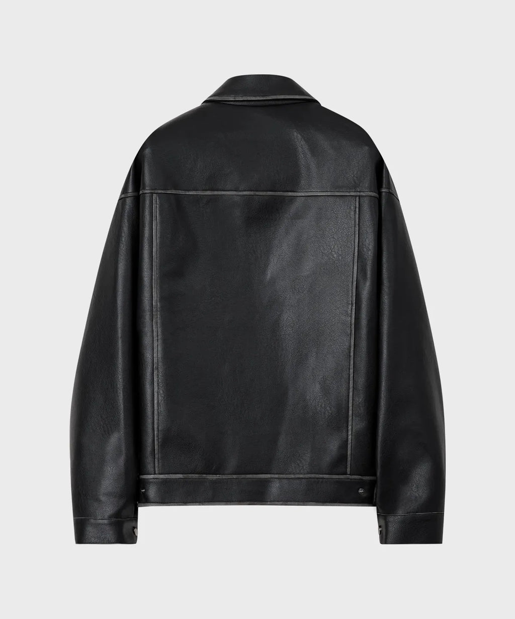 Vintage Washed Leather Jacket [Black]