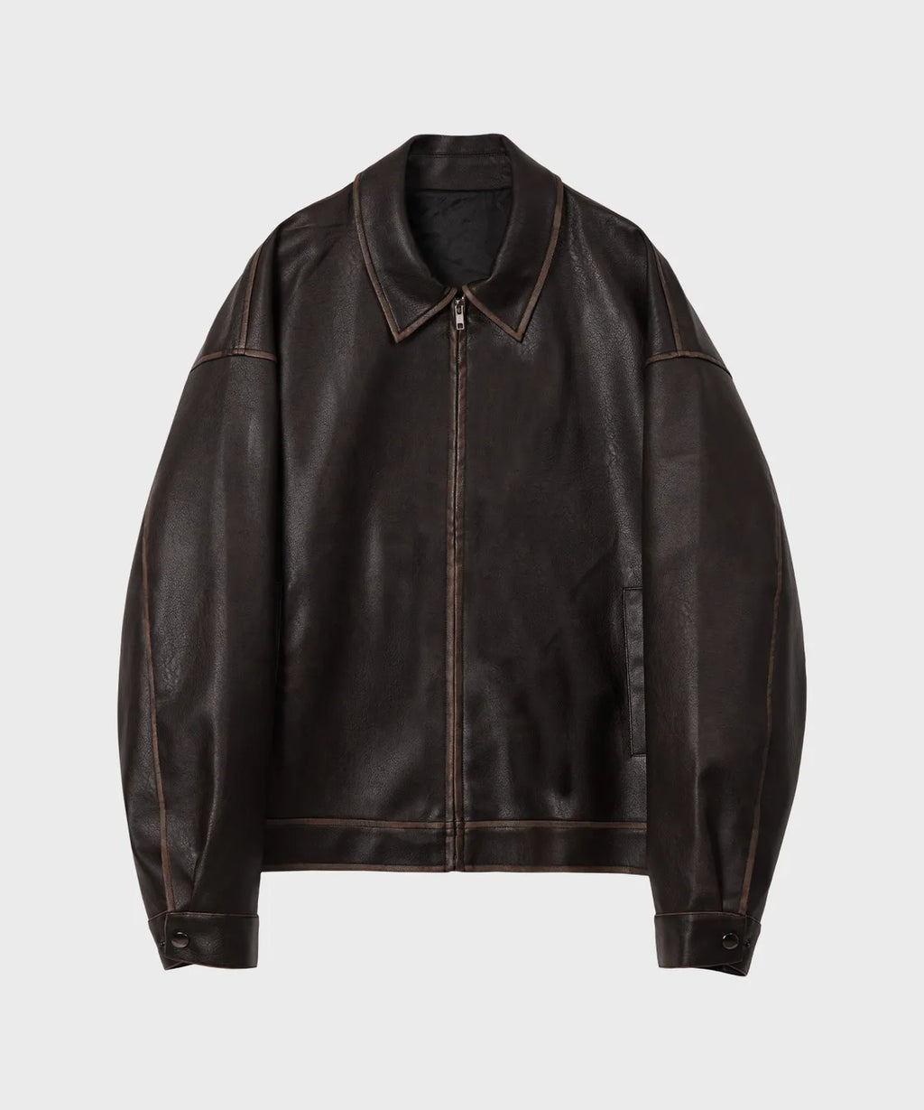 Vintage Washed Leather Jacket [Brown]