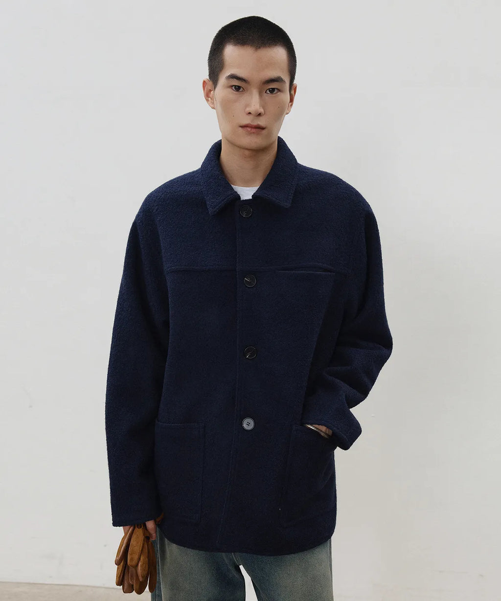 Wool Blend Boucle Half Coat [Navy]