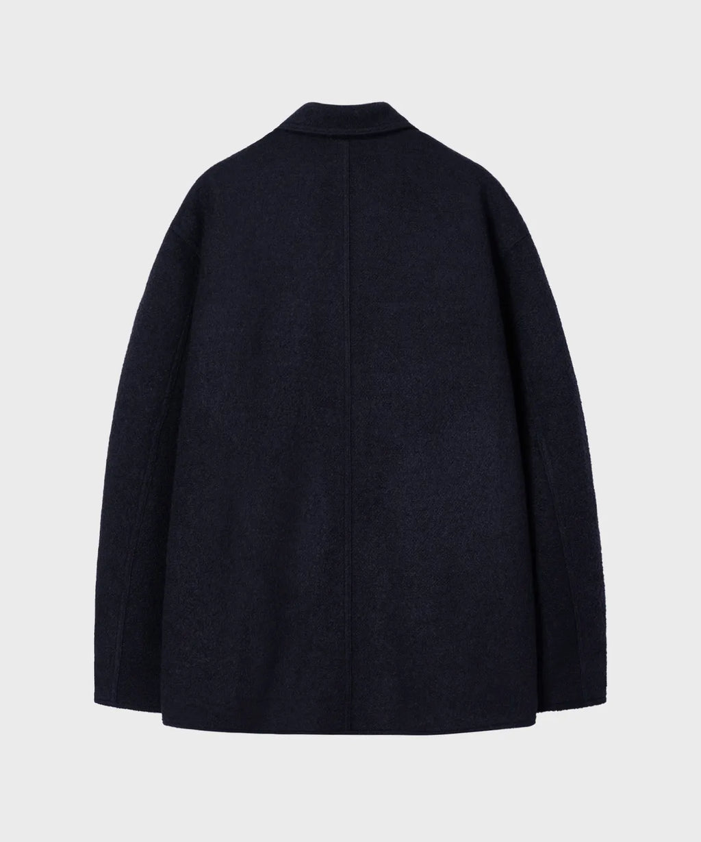 Wool Blend Boucle Half Coat [Navy]