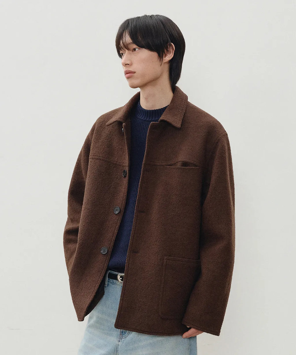 Wool Blend Boucle Half Coat [Brown]