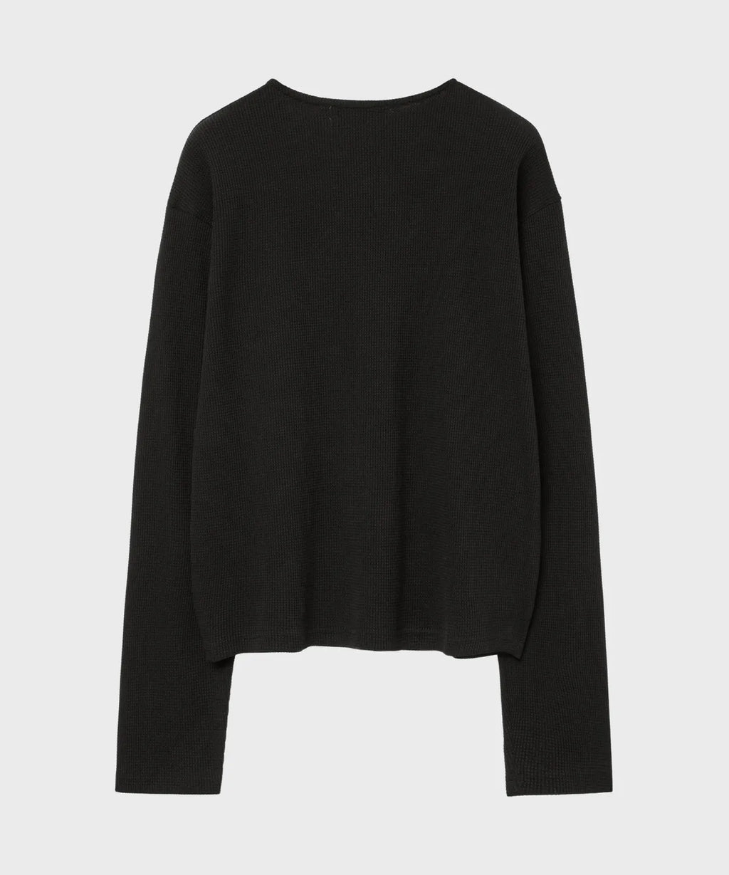 Waffle Crop Long Sleeve T-shirt [Black]