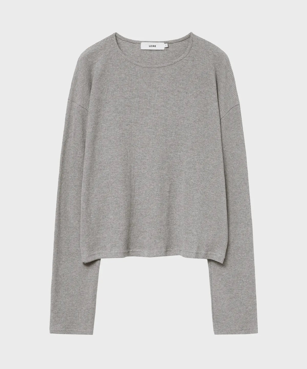 Waffle Crop Long Sleeve T-shirt [Gray]