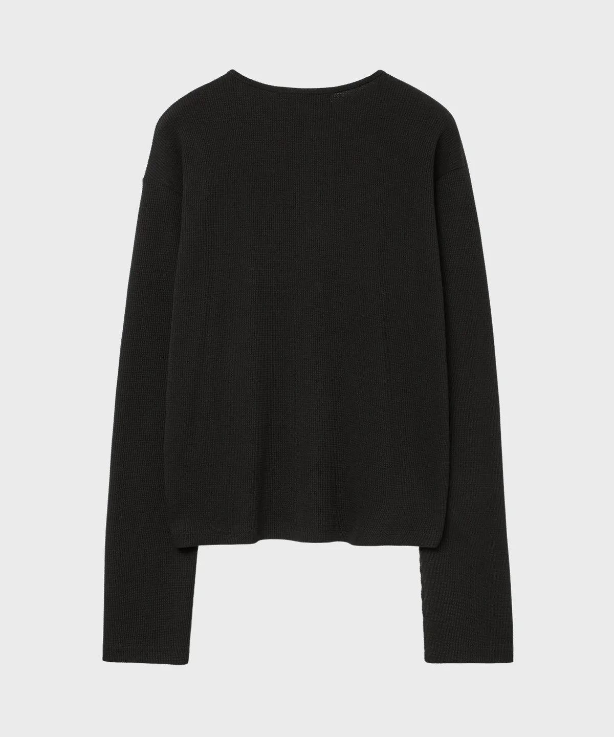Waffle Henley Neck Crop T-shirt [Black]