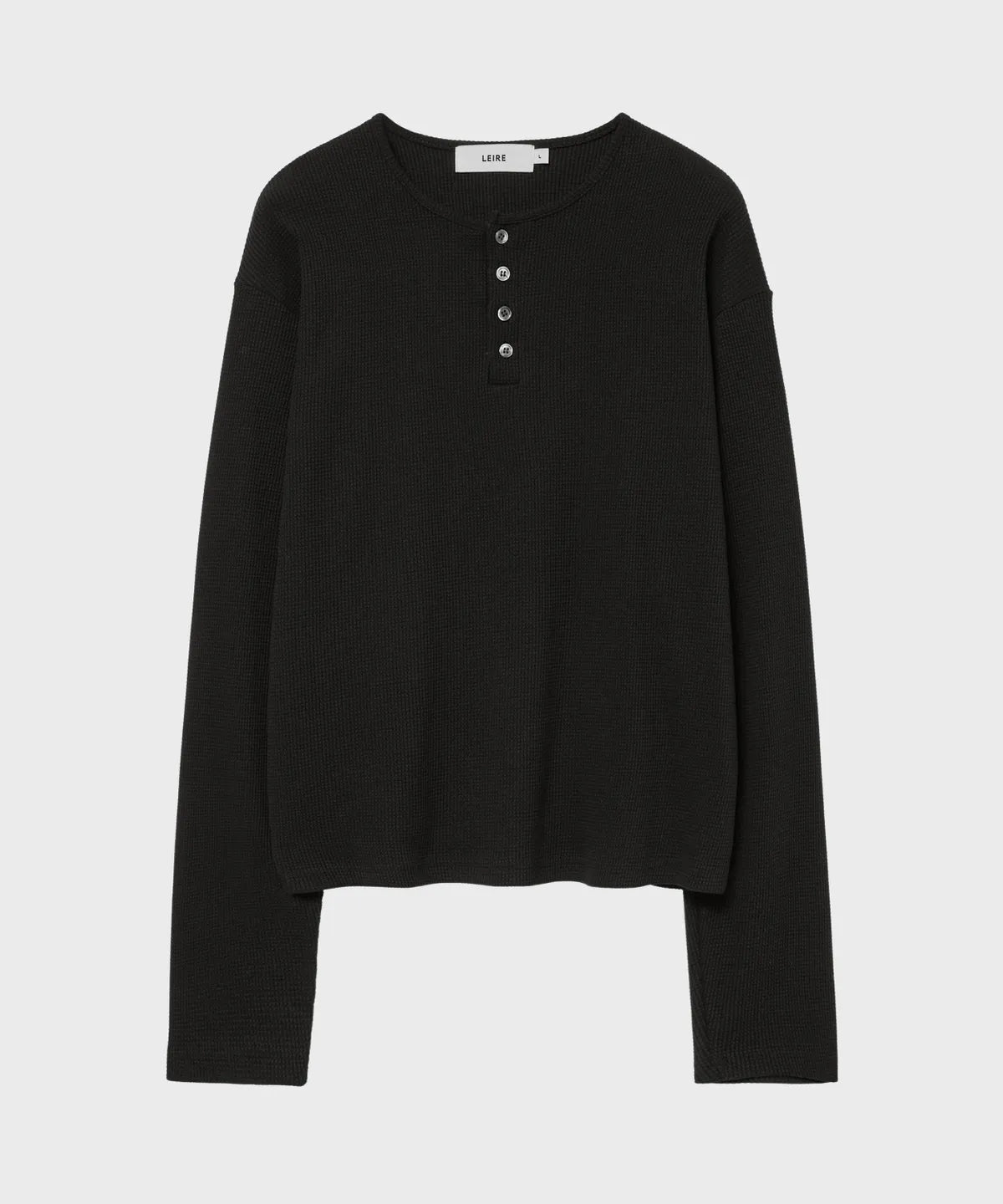 Waffle Henley Neck Crop T-shirt [Black]