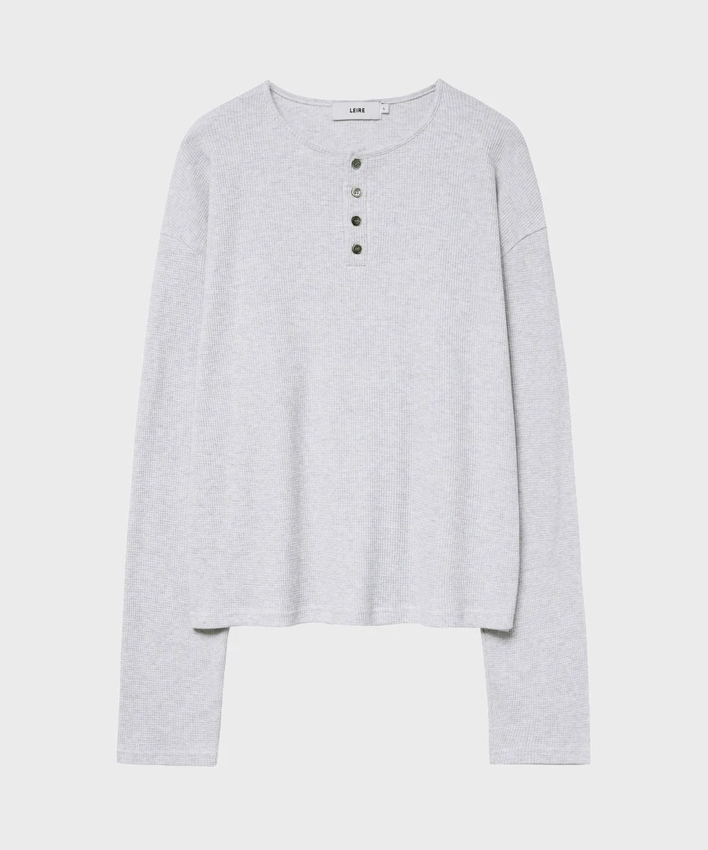 Waffle Henley Neck Crop T-shirt [White Melange]