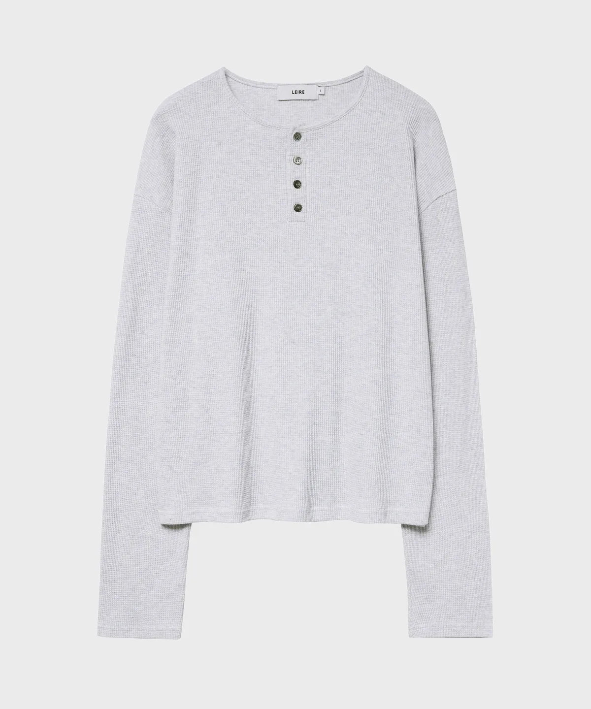 Waffle Henley Neck Crop T-shirt [White Melange]