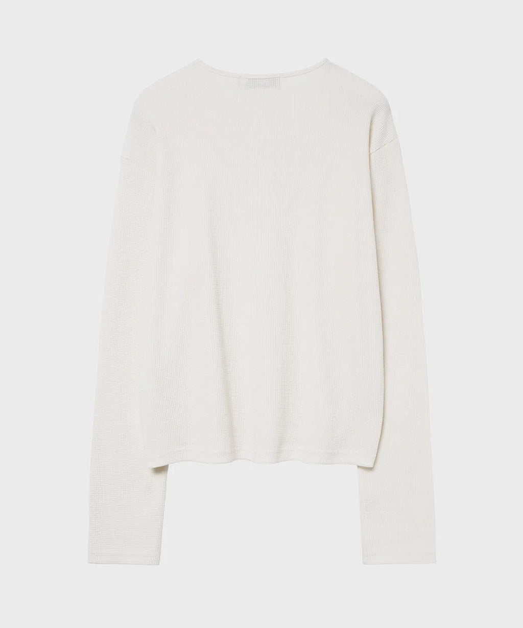 Waffle Henley Neck Crop T-shirt [Ivory]