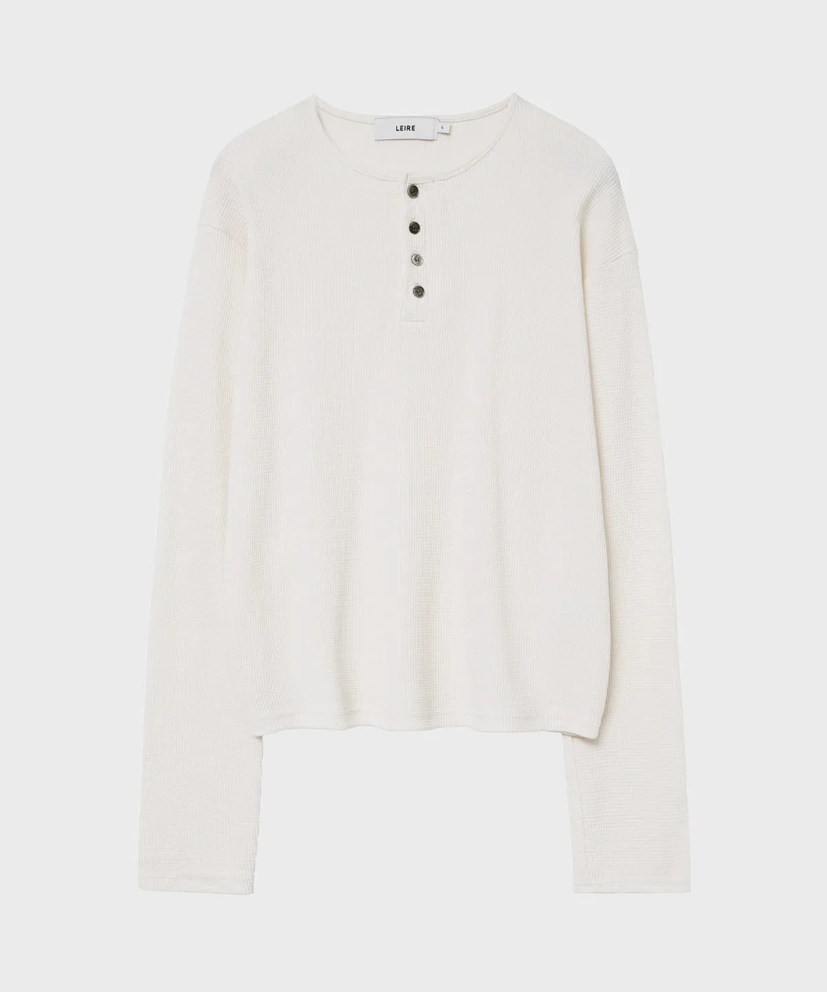 Waffle Henley Neck Crop T-shirt [Ivory]