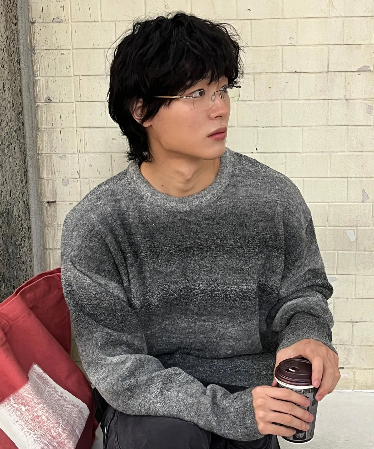 Gradient Crop Oversized Knit [Charcoal]