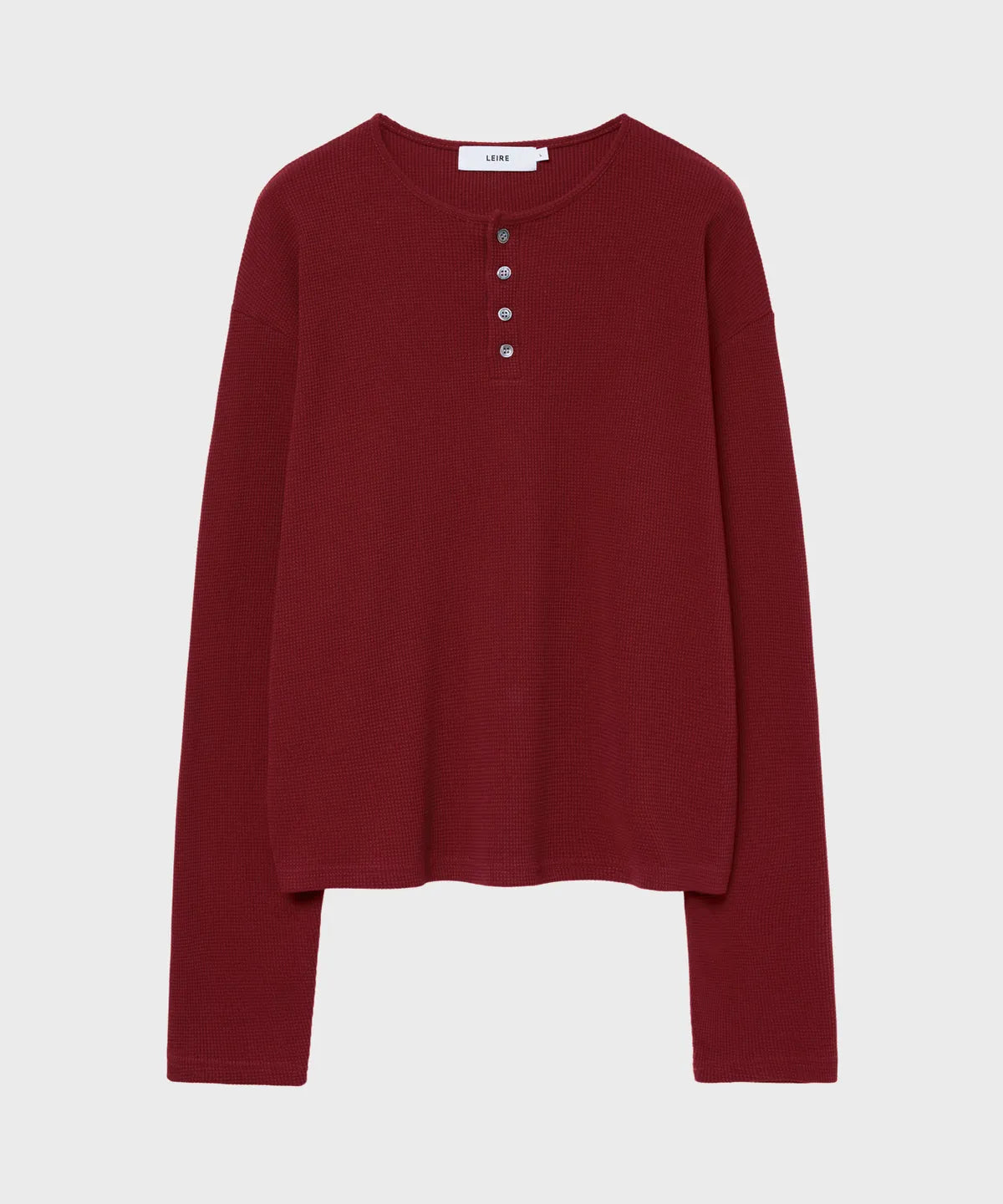 Waffle Henley Neck Crop T-shirt [Vintage Red]