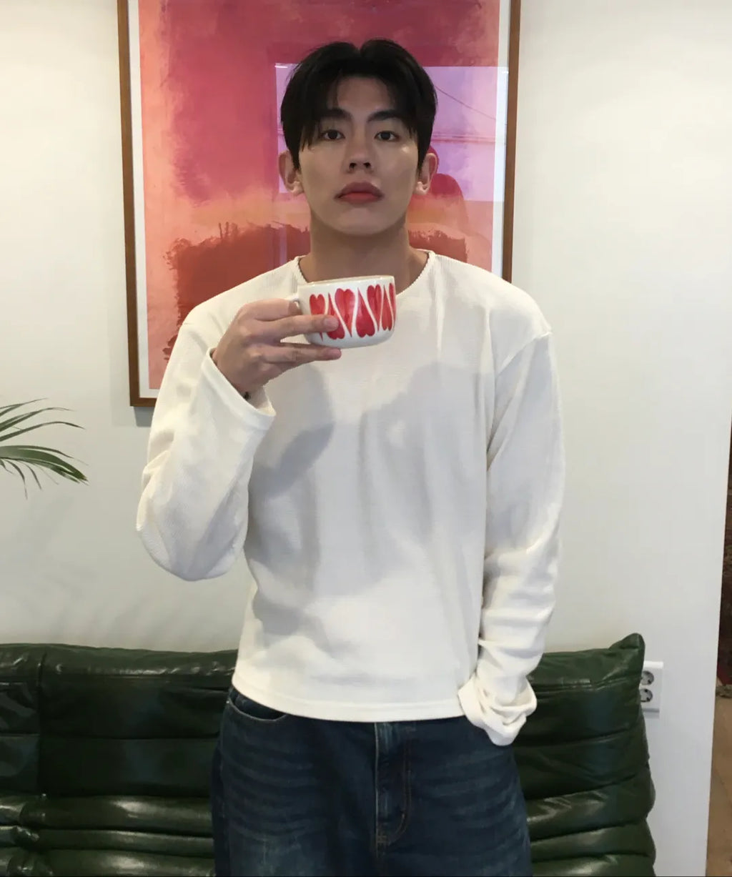 Waffle Crop Long Sleeve T-shirt [Ivory]