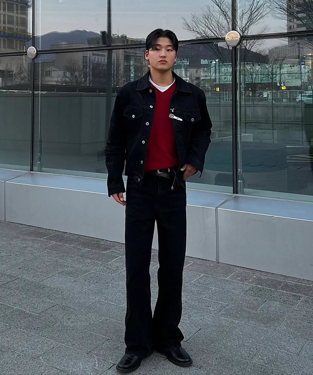 Pure Cotton V-Neck Knit [Red]