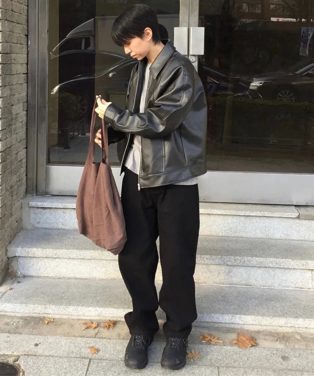 Leather Cropped Blouson Jacket [Black]