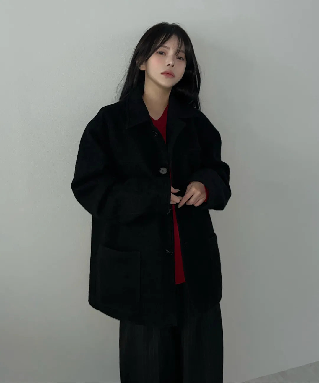 Pure Cotton V-Neck Knit [Red]