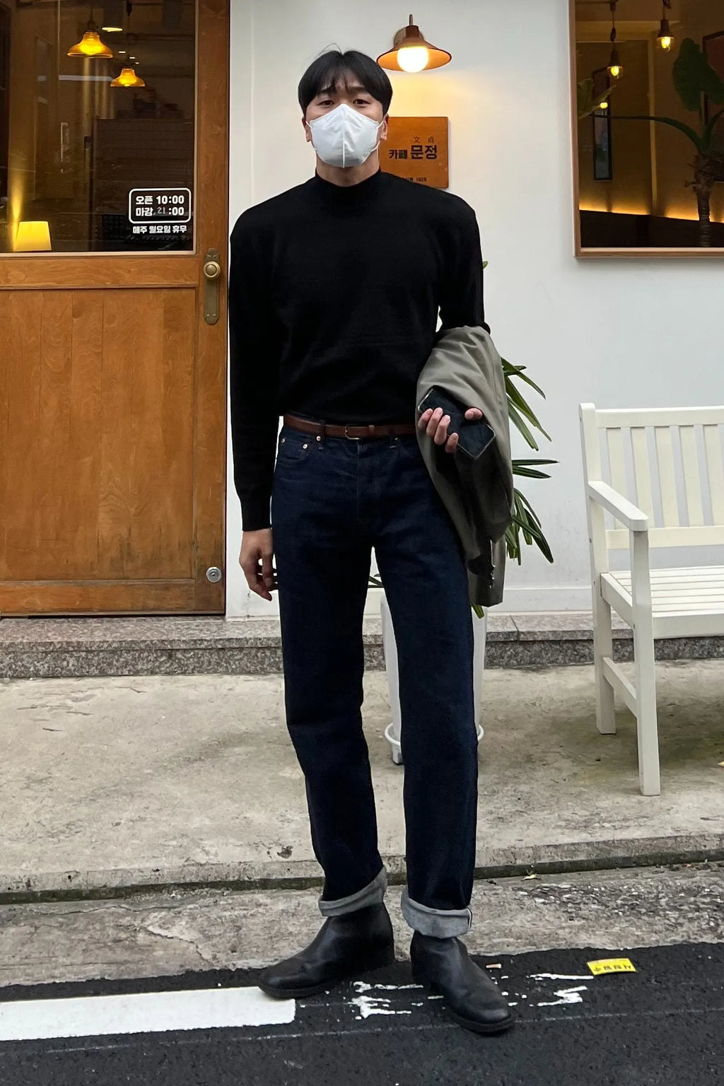 Minimal Wool Half-Neck Knit [Black]