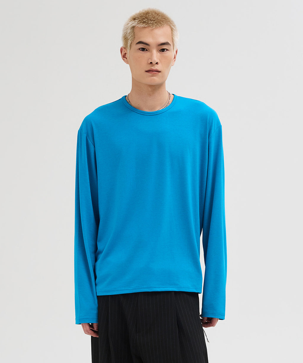 Soft Round Long Sleeve T-Shirt [Aqua Blue]