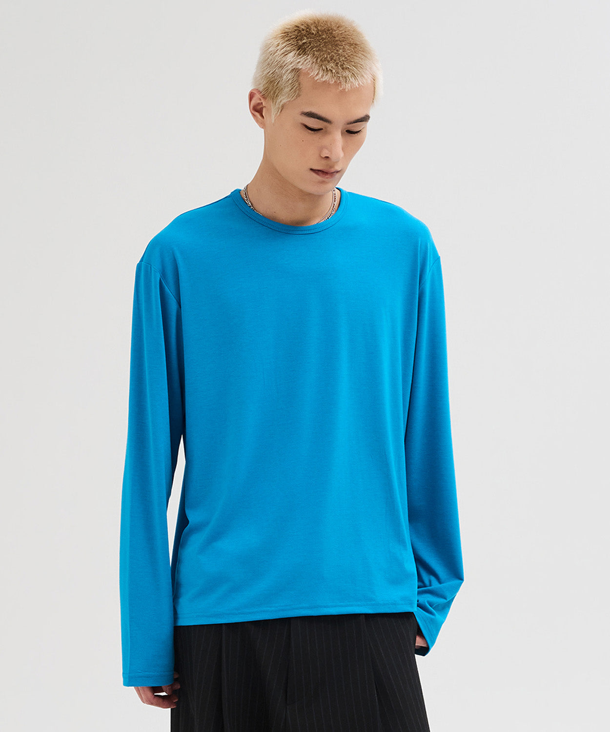 Soft Round Long Sleeve T-Shirt [Aqua Blue]