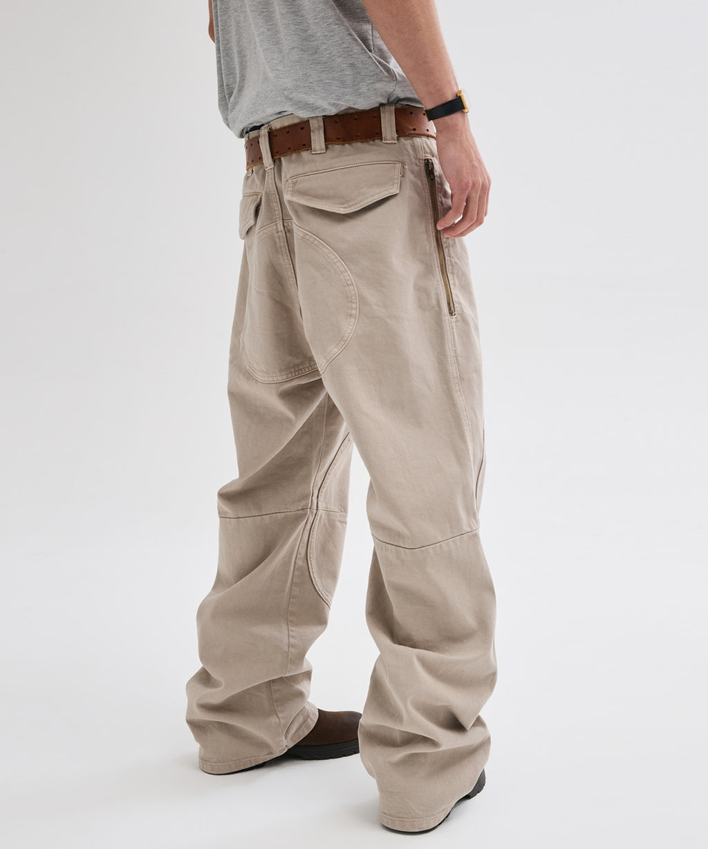 Side Zipper Garment Dyed Cargo Pants [Light Beige]