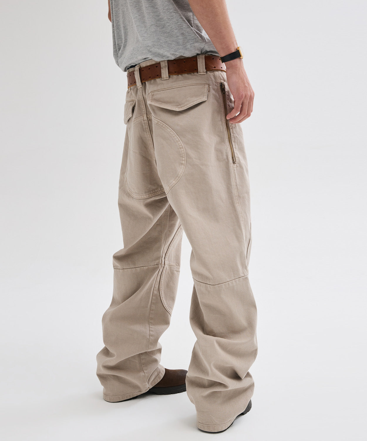 Side Zipper Garment Dyed Cargo Pants [Light Beige]