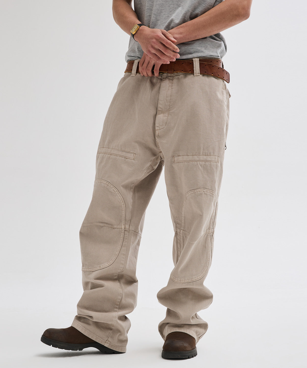 Side Zipper Garment Dyed Cargo Pants [Light Beige]