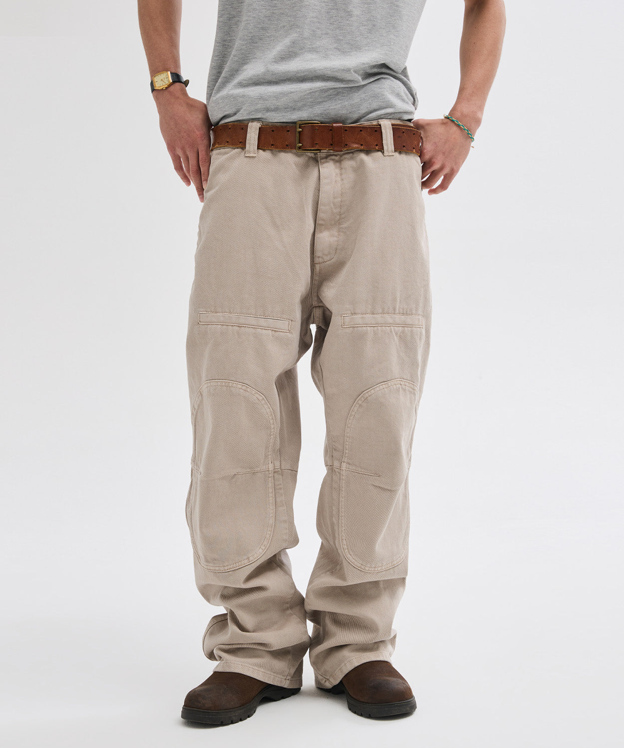 Side Zipper Garment Dyed Cargo Pants [Light Beige]