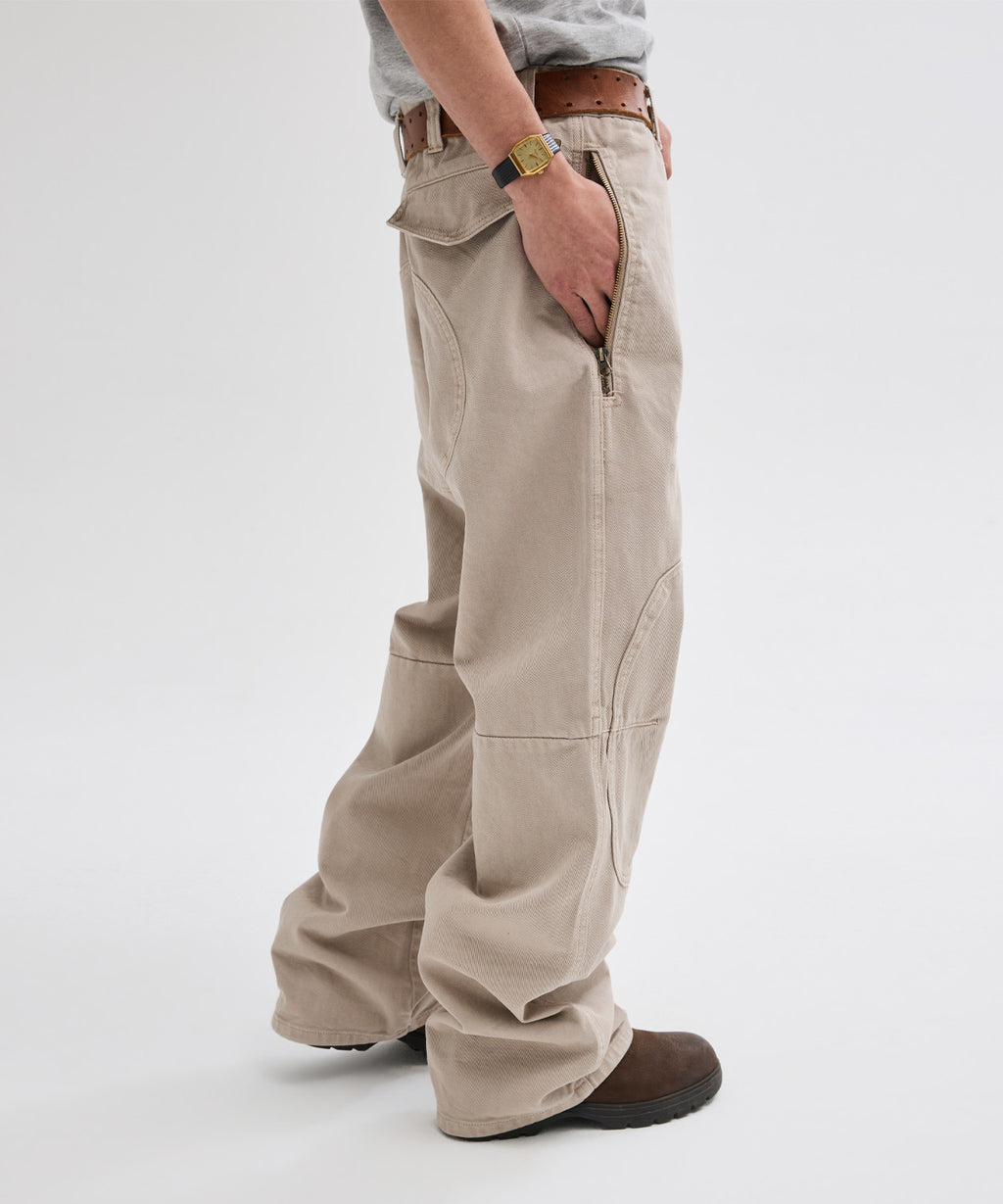 Side Zipper Garment Dyed Cargo Pants [Light Beige]