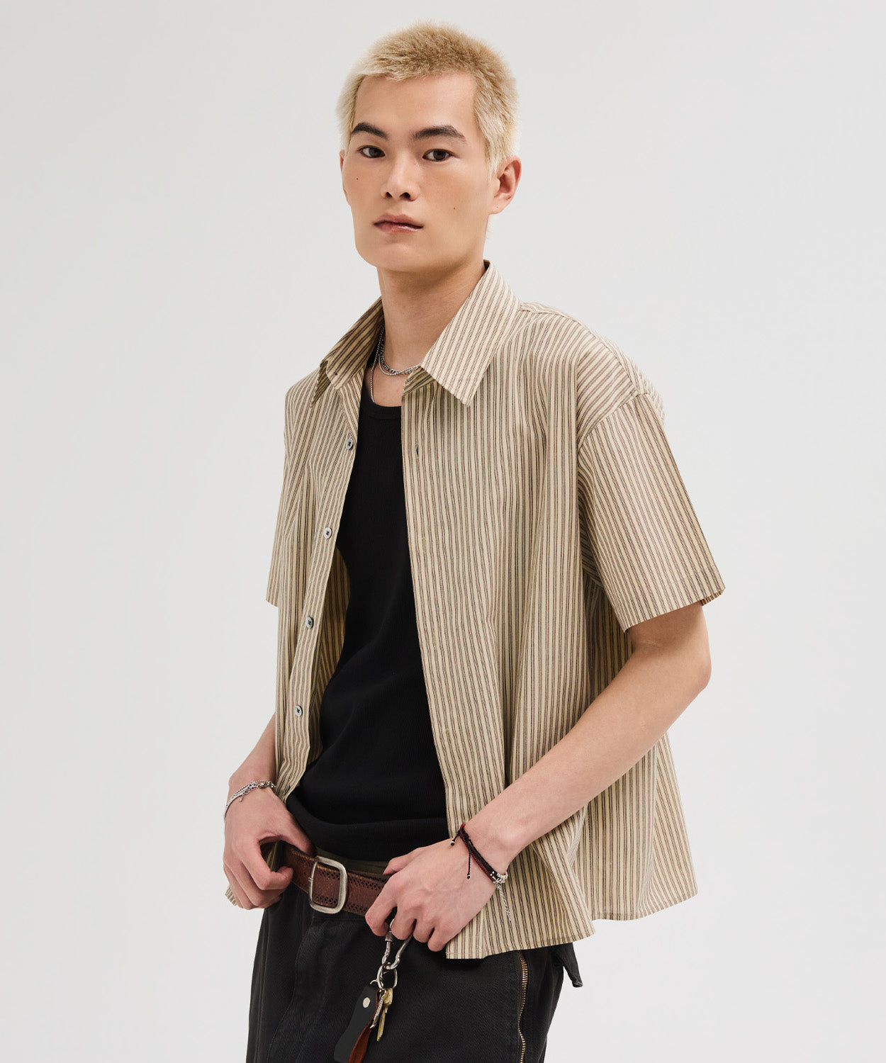 Essential Stripe Short Sleeve Shirt [Beige]