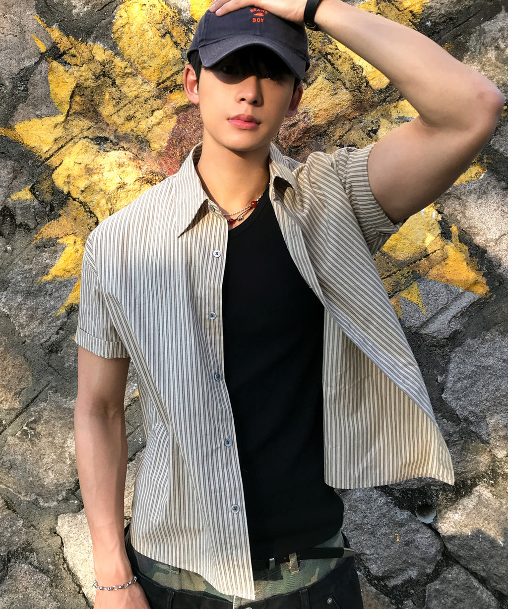 Essential Stripe Short Sleeve Shirt [Beige]