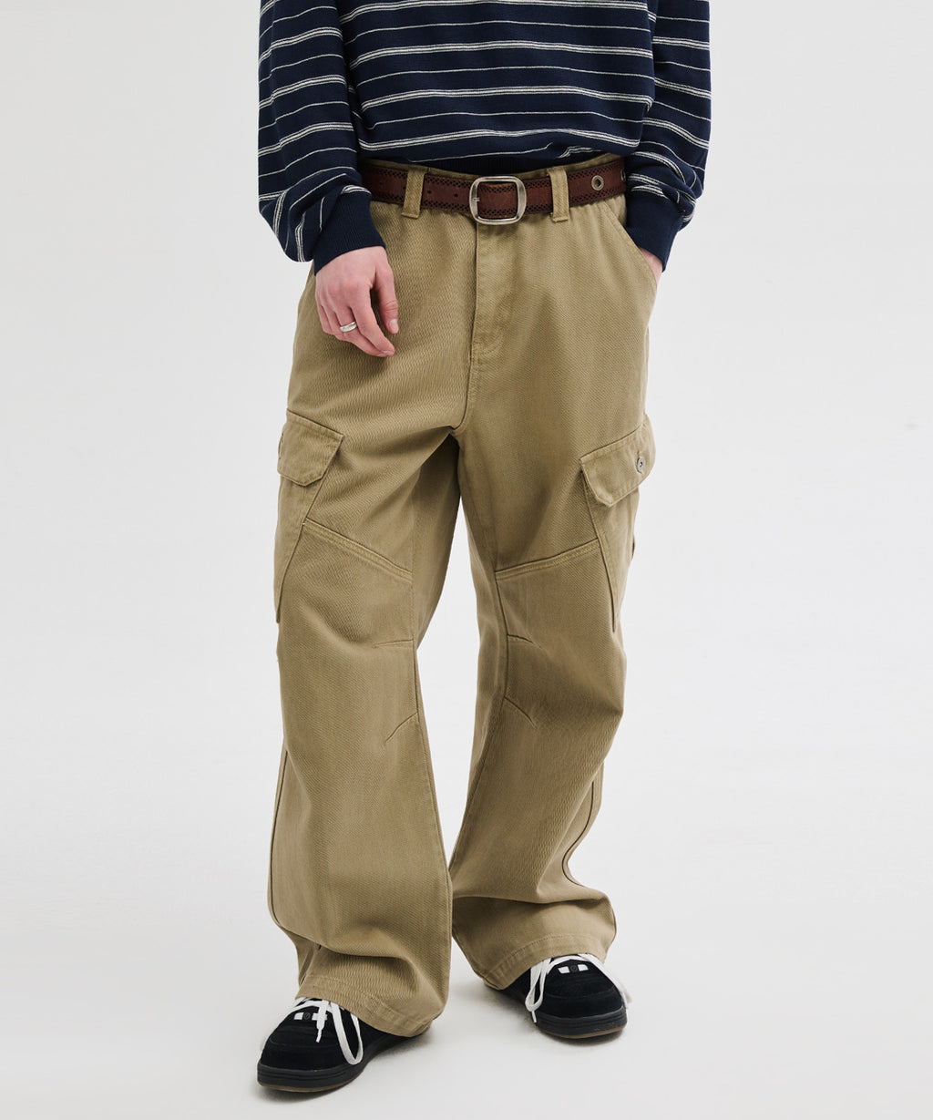 Garment Dyed Curved Cargo Pants [Beige]